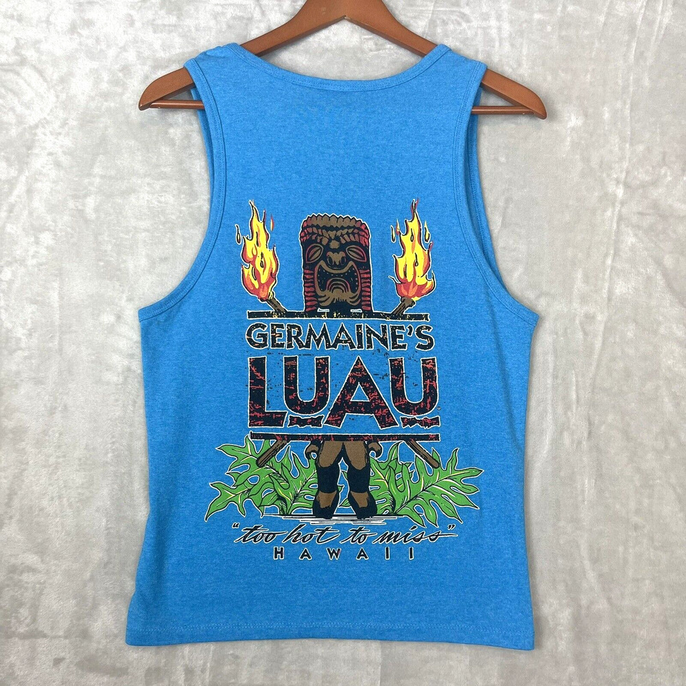 Germaine's Luau Hawaii Tank Top Men's Small Blue Tiki Resort Surfercore Y2K